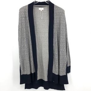 Lou & Grey Lightweight Knit Open Front Cardigan SZ M Navy White